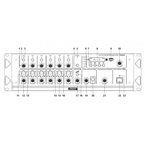 ABK PA-2825 Матричный микшер-усилитель, 70/100В, вход: 2 микрофонных, 1 AUX, цифровой AM/FM тюнер ABK PA-2825 Матричный микшер-усилитель, 70/100В, вход: 2 микрофонных, 1 AUX, цифровой AM/FM тюнер