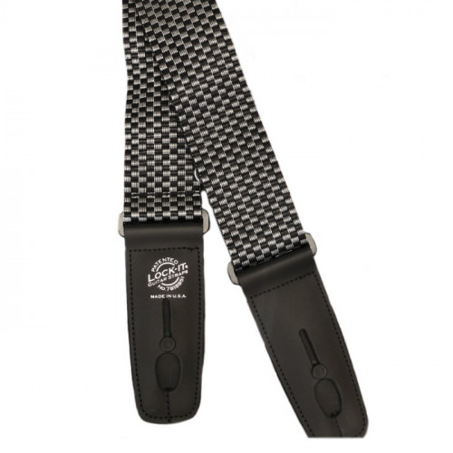 LIS-009-P2-SLCHK Ремень для гитары с блокировкой, серебрянные шахматы, Lock-It Straps, D'Andrea