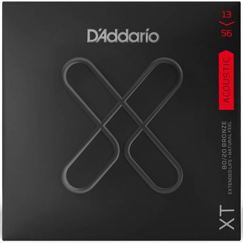 XTABR1356 XT Комплект струн для акустической гитары, бронза 80/20, 13-56, с покрытием, D'Addario