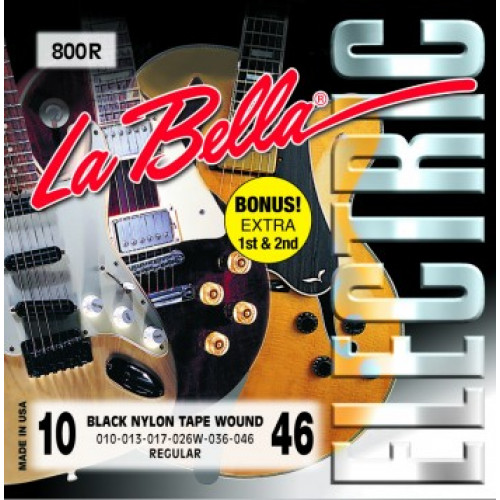 800R Black Nylon Комплект струн для электрогитары, оплетка черный нейлон, Regular, 10-46, La Bella