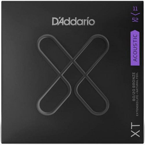 XTABR1152 XT Комплект струн для акустической гитары, бронза 80/20, 11-52, с покрытием, D'Addario