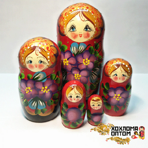LHM10159 Матрешка "Новая фиалка" 5 кукольная, Хохлома