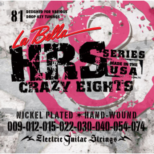 HRS-81 HRS Crazy Eights Комплект струн для 8-струнной электрогитары, никелированные, 9-74, La Bella HRS-81 HRS Crazy Eights Комплект струн для 8-струнной электрогитары, никелированные, 9-74, La Bella