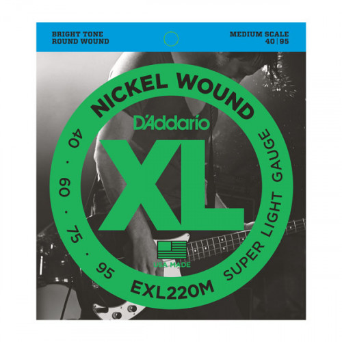 EXL220M Nickel Wound Комплект струн для бас-гитары, Super Light, 40-95, Medium Scale, D'Addario
