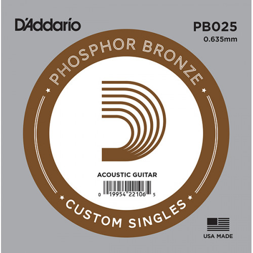 PB025 Phosphor Bronze Отдельная струна для акустической гитары, фосфорная бронза, .025, D'Addario PB025 Phosphor Bronze Отдельная струна для акустической гитары, фосфорная бронза, .025, D'Addario