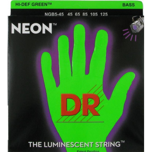 NGB5-45 Neon Green Комплект струн для 5-струнной бас-гитары, никелированные, с покрытием, 45-125, DR NGB5-45 Neon Green Комплект струн для 5-струнной бас-гитары, никелированные, с покрытием, 45-125, DR