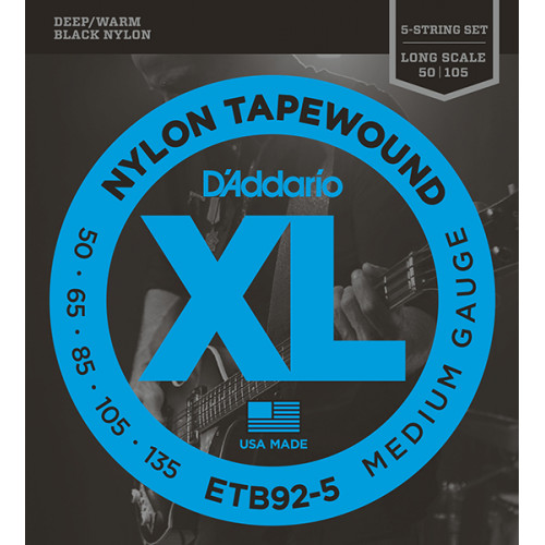 ETB92-5 Tapewound Комплект струн для 5-струнной бас-гитары, нейлон. опл, Medium, 50-135, D'Addario ETB92-5 Tapewound Комплект струн для 5-струнной бас-гитары, нейлон. опл, Medium, 50-135, D'Addario