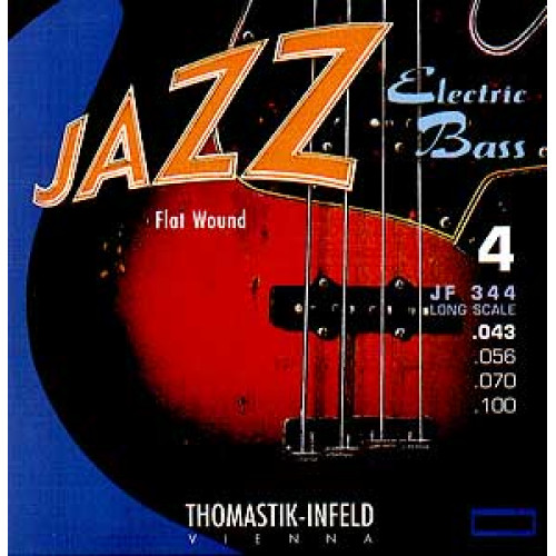 JF344 Jazz Flat Wound Комплект струн для бас-гитары, никель, плоская оплетка, 43-100, Thomastik JF344 Jazz Flat Wound Комплект струн для бас-гитары, никель, плоская оплетка, 43-100, Thomastik