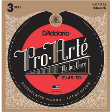 EJ45-3D Pro-Arte Струны для классической гитары, нейлон, Normal, 3 комплекта, D'Addario EJ45-3D Pro-Arte Струны для классической гитары, нейлон, Normal, 3 комплекта, D'Addario