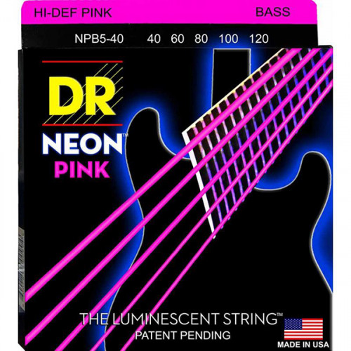 NPB5-40 Neon Pink Комплект струн для 5-струнной бас-гитары, никелированные, с покрытием, 40-120, DR NPB5-40 Neon Pink Комплект струн для 5-струнной бас-гитары, никелированные, с покрытием, 40-120, DR