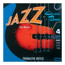 JF324 Jazz Flat Wound Комплект струн для бас-гитары, никель, плоская оплетка, 43-106, Thomastik JF324 Jazz Flat Wound Комплект струн для бас-гитары, никель, плоская оплетка, 43-106, Thomastik