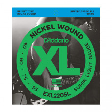 EXL220SL Nickel Wound Комплект струн для бас-гитары, Super Light, 40-95, Super Long Scale, D'Addario