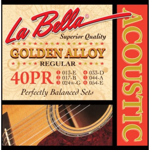 40PR Golden Alloy Комплект струн для акустической гитары, бронза, Regular, 13-54, La Bella