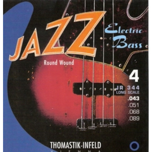 JR344 Jazz Round Wound Комплект струн для бас-гитары, никель, круглая оплетка, 43-89, Thomastik JR344 Jazz Round Wound Комплект струн для бас-гитары, никель, круглая оплетка, 43-89, Thomastik