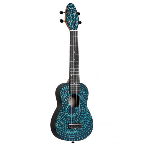 K2SS-BKC Keiki Укулеле сопрано, с чехлом, ремнем, тюнером, рисунок синий, Ortega