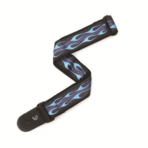 50F10 Ремень для гитары, рисунок «Hot Rod Flame», синий, Planet Waves