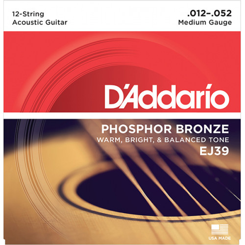 EJ39 Phosphor Bronze Комплект струн для акустической 12-струнной гитары, Medium, 12-52, D'Addario EJ39 Phosphor Bronze Комплект струн для акустической 12-струнной гитары, Medium, 12-52, D'Addario