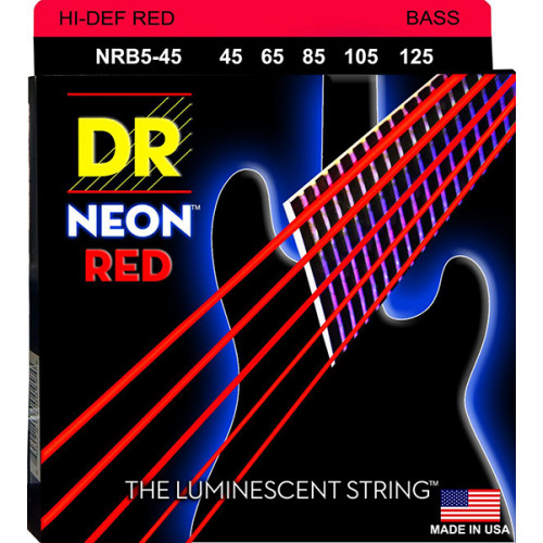 NRB5-45 Neon Red Комплект струн для 5-струнной бас-гитары, никелированные, с покрытием, 40-125, DR NRB5-45 Neon Red Комплект струн для 5-струнной бас-гитары, никелированные, с покрытием, 40-125, DR