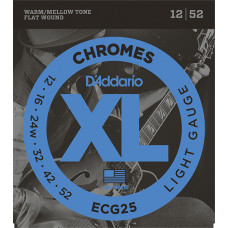 ECG25 Chromes Flat Wound Комплект струн для электрогитары, Light, 12-52, D'Addario ECG25 Chromes Flat Wound Комплект струн для электрогитары, Light, 12-52, D'Addario