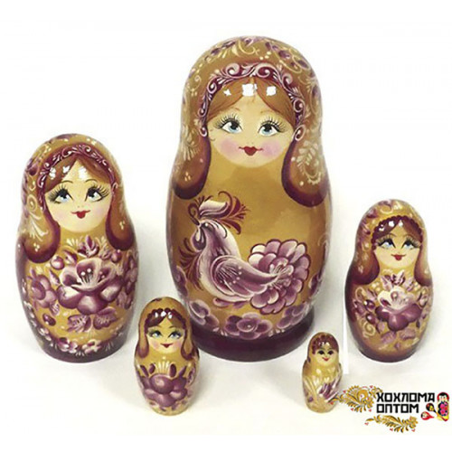 LHM10160 Матрешка "Золотой петушок" 5 кукольная, Хохлома