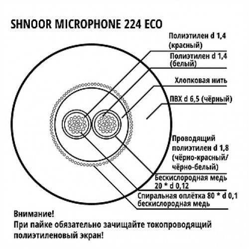 224BLK-ECO-100m Кабель микрофонный симметричный, 2x0.12мм, d6, 100м, SHNOOR