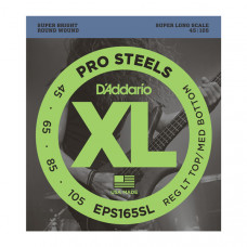 EPS165SL ProSteels Комплект струн для бас-гитары, Custom Light, 45-105, Super Long Scale, D'Addario