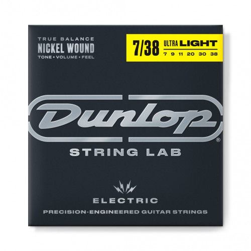 DEN0738 Комплект струн для электрогитары, никелированные, Ultra Light, 7-38, Dunlop