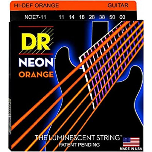 NOE7-11 Neon Orange Комплект струн для 7-струнной электрогитары, никелированные, с покр., 11-60, DR NOE7-11 Neon Orange Комплект струн для 7-струнной электрогитары, никелированные, с покр., 11-60, DR