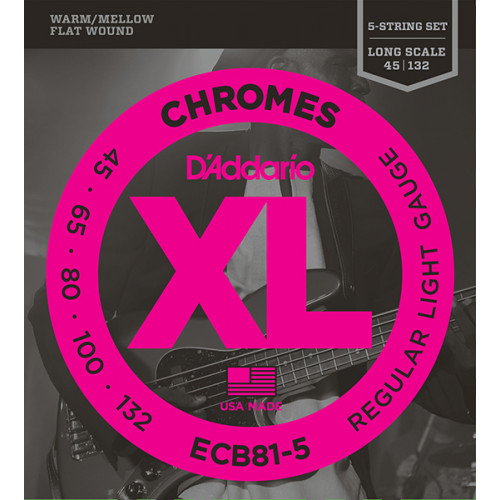 ECB81-5 Chromes Комплект струн для 5-струнной бас-гитары, Light, 45-132, Long Scale, D'Addario ECB81-5 Chromes Комплект струн для 5-струнной бас-гитары, Light, 45-132, Long Scale, D'Addario