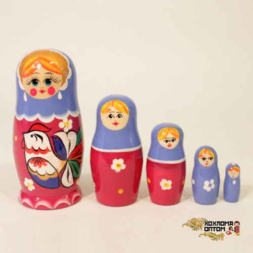 LHM10151 Матрешка "Петушок" 5 кукольная, Хохлома