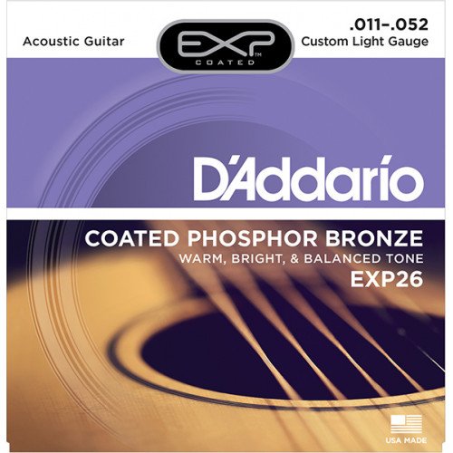 EXP26 COATED PHOSPHOR BRONZE Струны для акустической гитары Custom Light 11-52 D`Addario