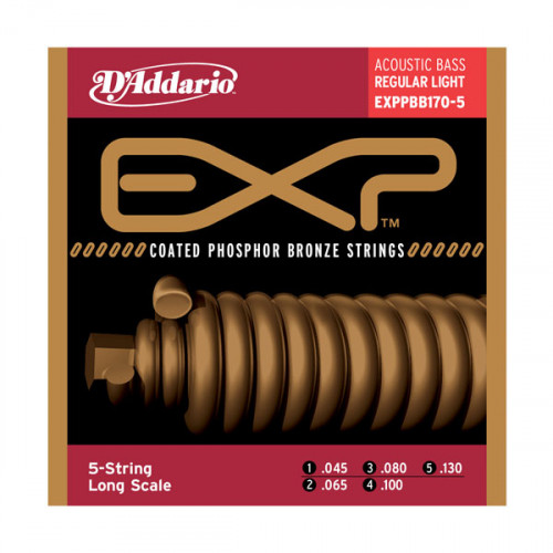EXPPBB170-5 Coated Phosphor Bronze Струны для 5-стр.акуст.бас-гитары, с покрытием, 45-130, D'Addario EXPPBB170-5 Coated Phosphor Bronze Струны для 5-стр.акуст.бас-гитары, с покрытием, 45-130, D'Addario