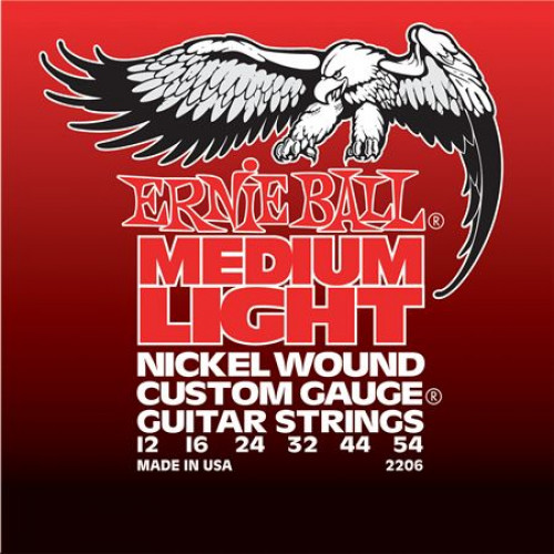 P02206 Nickel Wound Medium Light Комплект струн для электрогитары, никель, 12-54, Ernie Ball P02206 Nickel Wound Medium Light Комплект струн для электрогитары, никель, 12-54, Ernie Ball