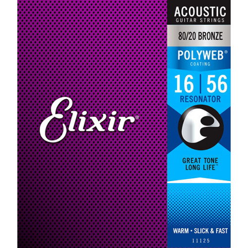 11125 POLYWEB Комплект струн для акустической гитары, Resonator, бронза 80/20, 16-56, Elixir