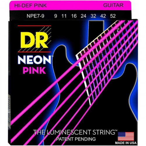 NPE7-9 Neon Pink Комплект струн для 7-струнной электрогитары, никелированные, с покрытием, 9-52, DR NPE7-9 Neon Pink Комплект струн для 7-струнной электрогитары, никелированные, с покрытием, 9-52, DR