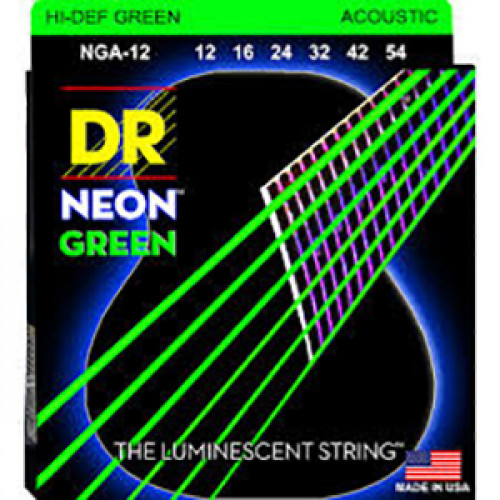 NGA-12 Neon Green Комплект струн для акустической гитары, фосфорная бронза, с покрытием, 12-54, DR NGA-12 Neon Green Комплект струн для акустической гитары, фосфорная бронза, с покрытием, 12-54, DR