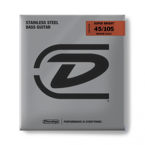 DBSBS45105M Super Bright Комплект струн для бас-гитары, нерж.сталь, Medium Scale, 45-105, Dunlop DBSBS45105M Super Bright Комплект струн для бас-гитары, нерж.сталь, Medium Scale, 45-105, Dunlop