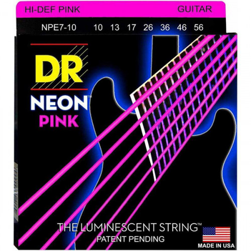 NPE7-10 Neon Pink Комплект струн для 7-струнной электрогитары, никелированные, с покр., 10-56, DR NPE7-10 Neon Pink Комплект струн для 7-струнной электрогитары, никелированные, с покр., 10-56, DR