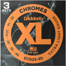 ECG23-3D Chromes Cтруны для электрогитары, Extra Light, 10-48, 3 комплекта, D'Addario