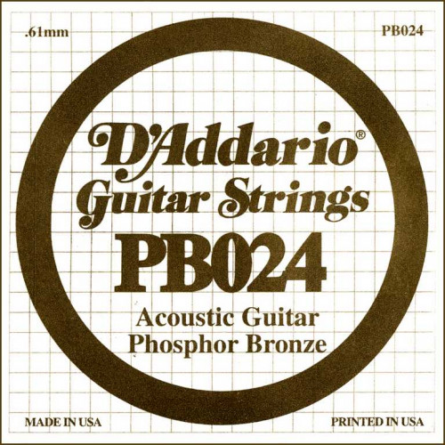 PB024 Phosphor Bronze Отдельная струна для акустической гитары, фосфорная бронза, .024, D'Addario
