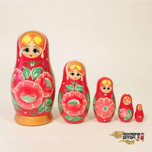 LHM10121 Матрешка "Вятка красная малая" 5 кукольная, Хохлома